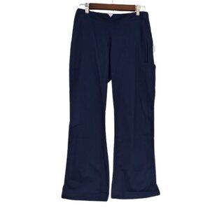 NWT Koi by Kathy Peterson Navy Blue Flare Leg Petite Scrub Pants Size M Workwear